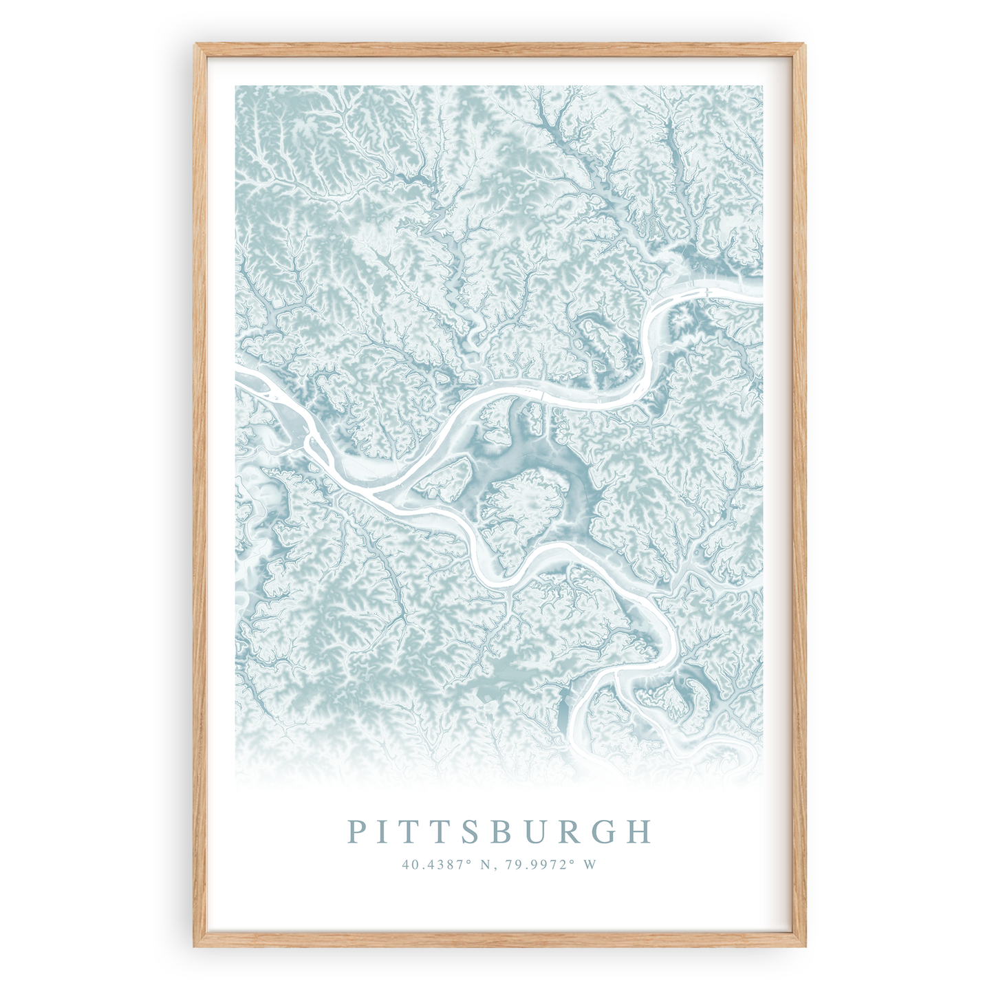 pittsburgh pennsylvania map print in wood frame