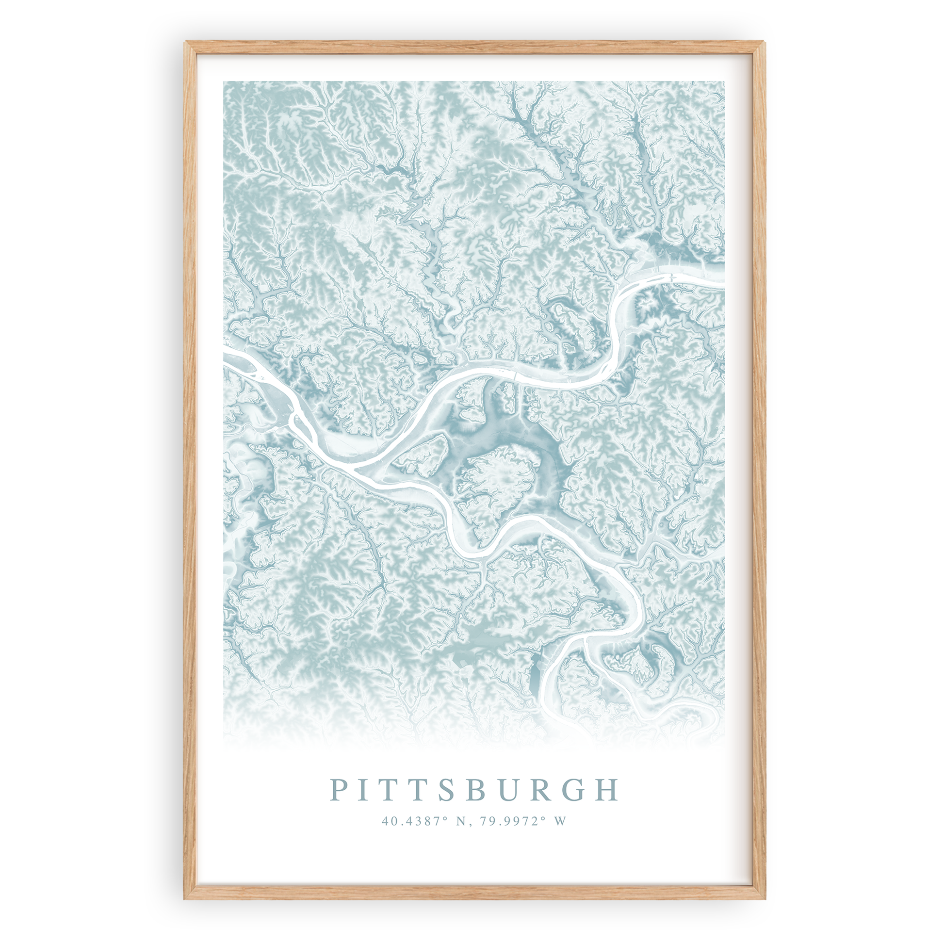 pittsburgh pennsylvania map print in wood frame