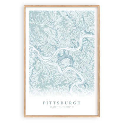 pittsburgh pennsylvania map print in wood frame