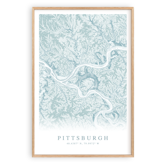 pittsburgh pennsylvania map print in wood frame