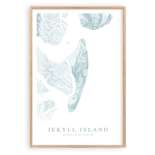 jekyll island georgia map print in wood frame