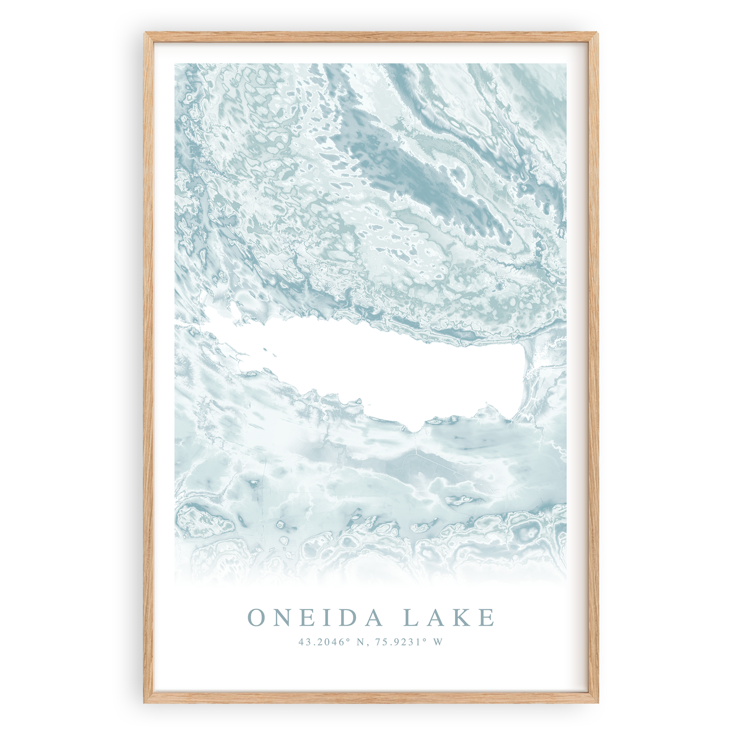 oneida lake new york map print in wood frame