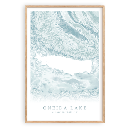 oneida lake new york map print in wood frame
