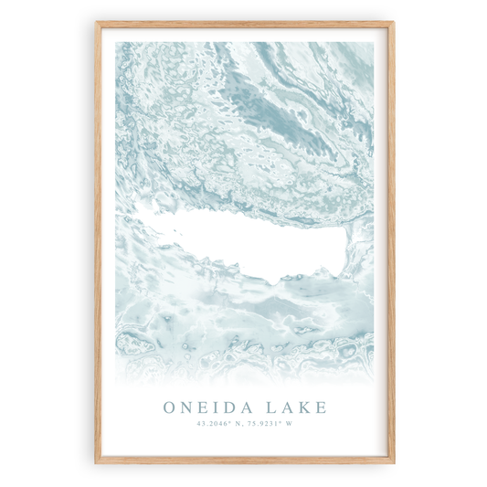 oneida lake new york map print in wood frame
