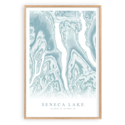 seneca lake new york map print in wood frame
