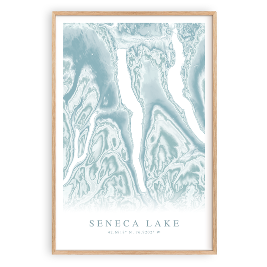 seneca lake new york map print in wood frame