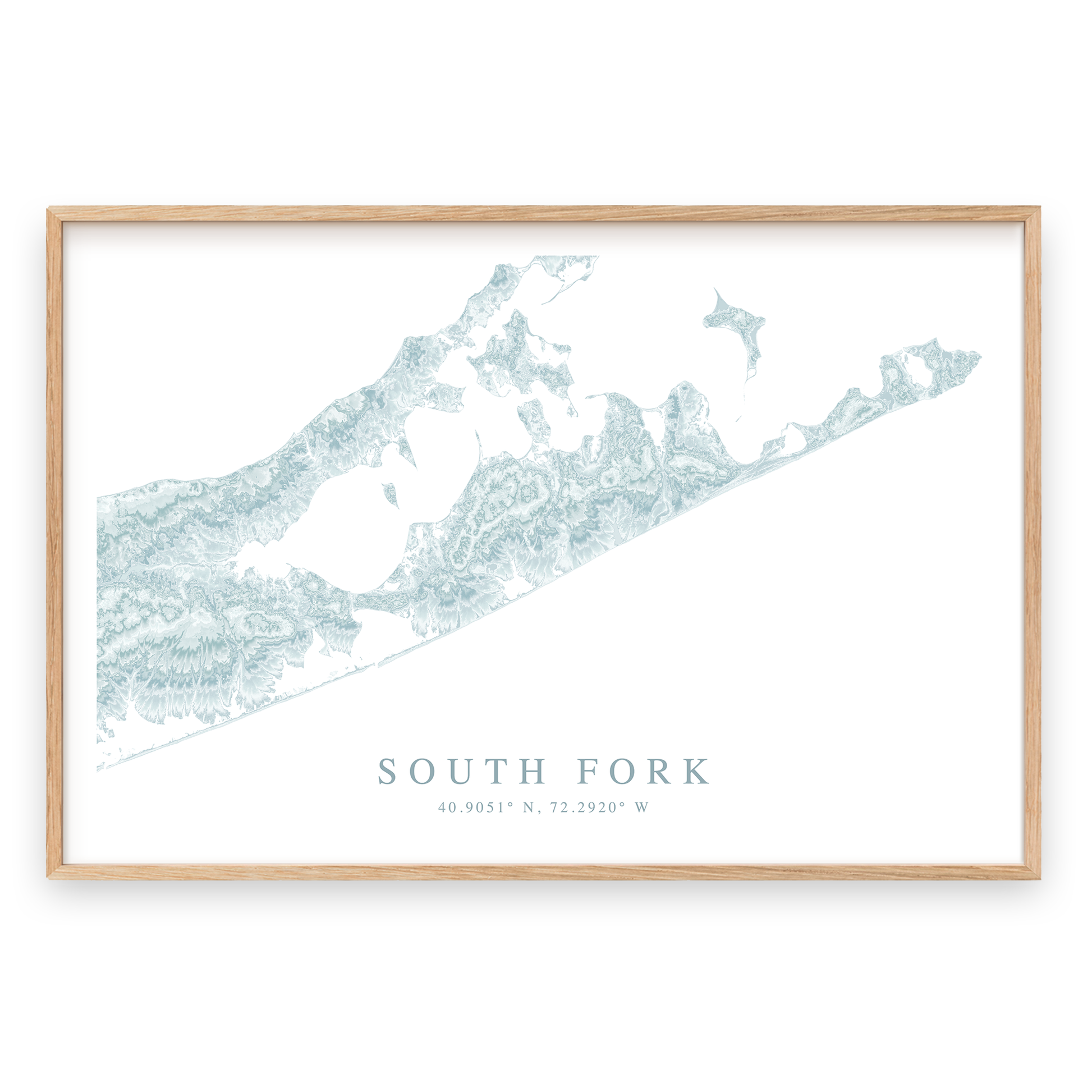 south fork long island map print in wood frame