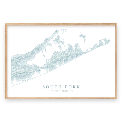 south fork long island map print in wood frame