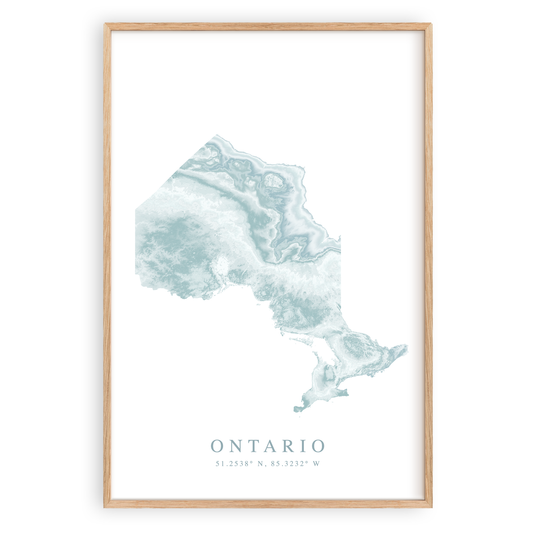 ontario canada map print in wood frame