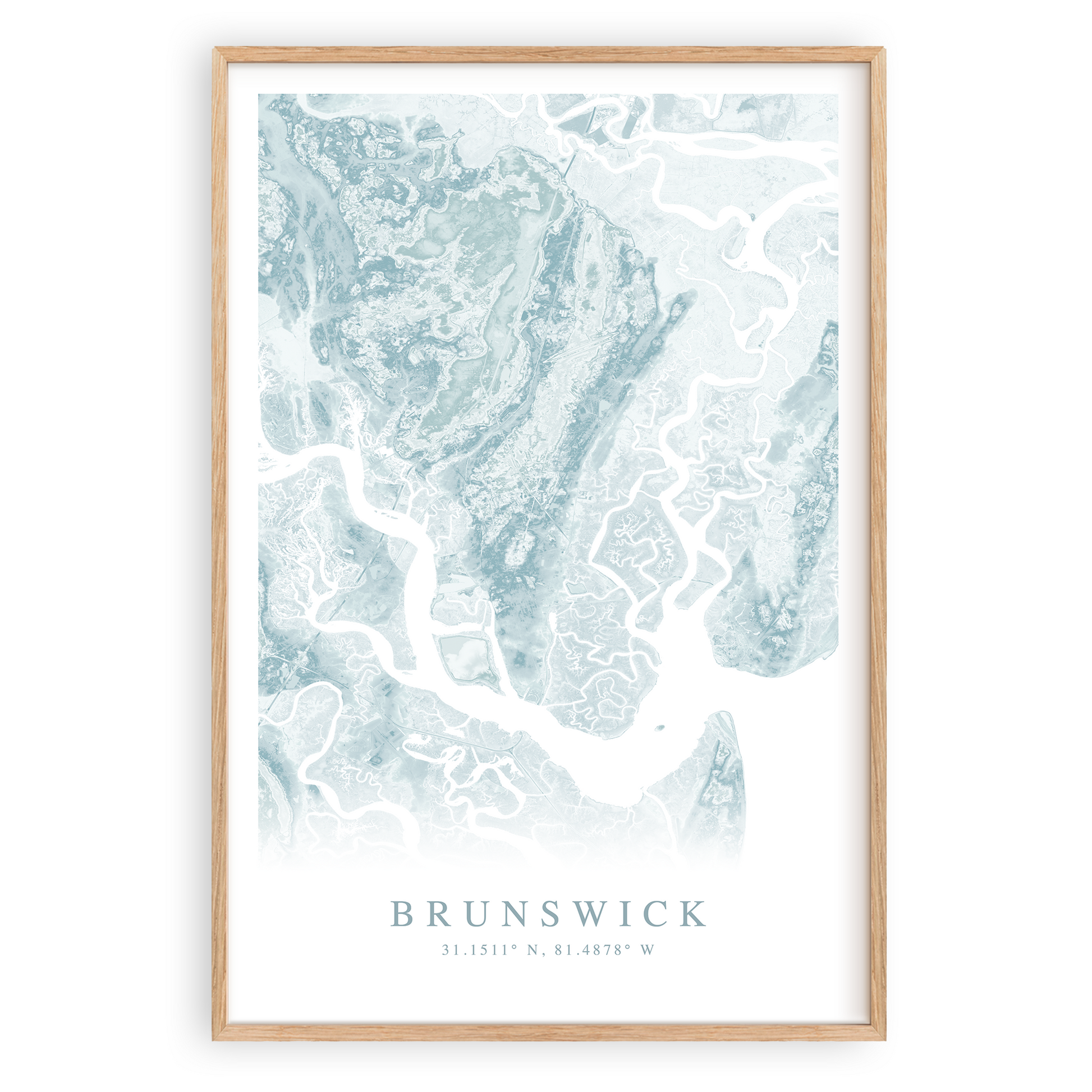 brunswick georgia map print in wood frame