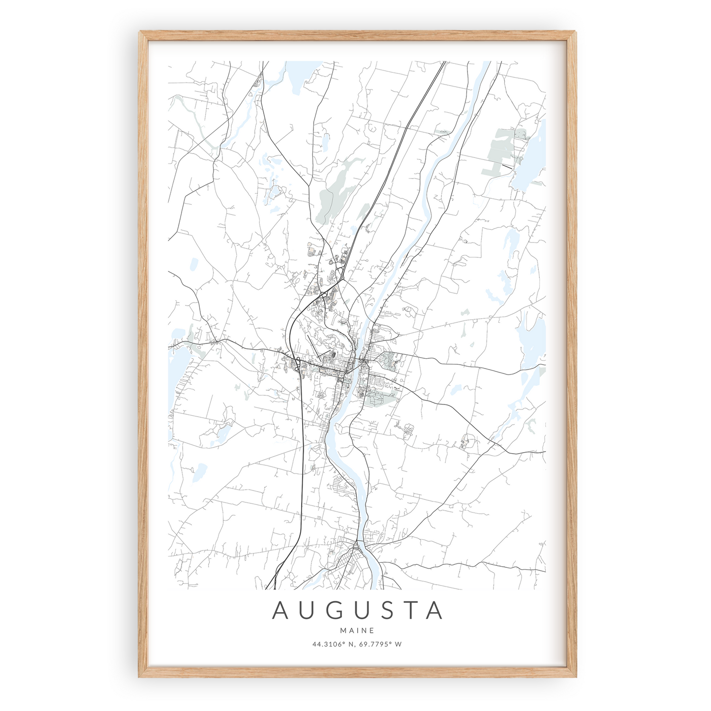 augusta maine map print in wood frame