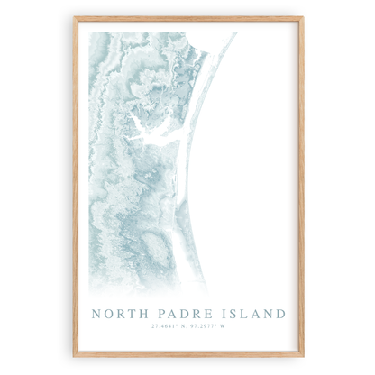 north padre island texas map print in wood frame