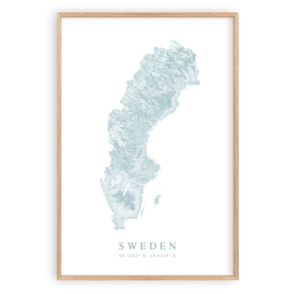 sweden map print in wood frame