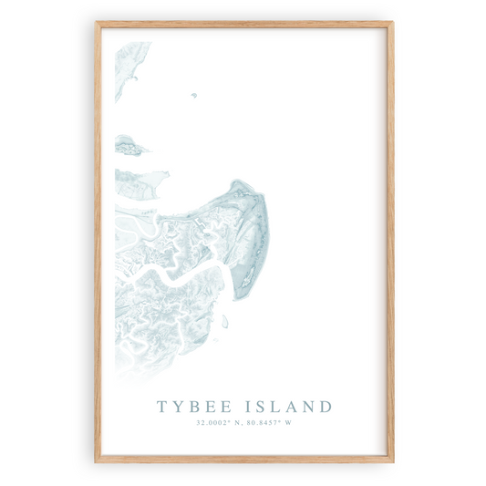 tybee island georgia map print in wood frame