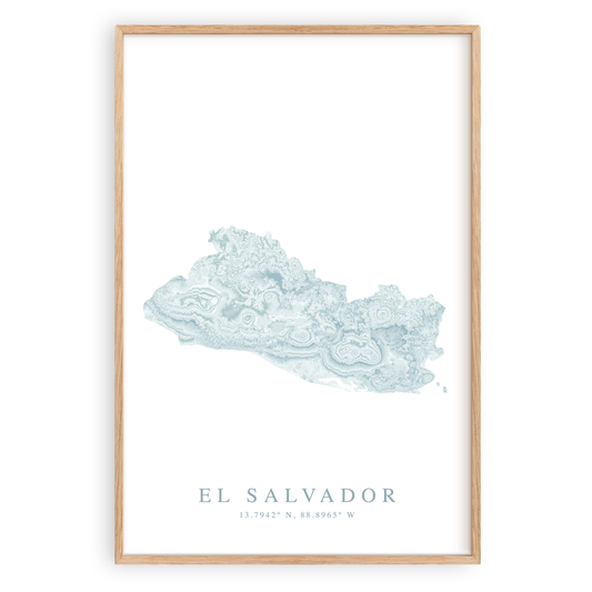 el salvador map print in wood frame