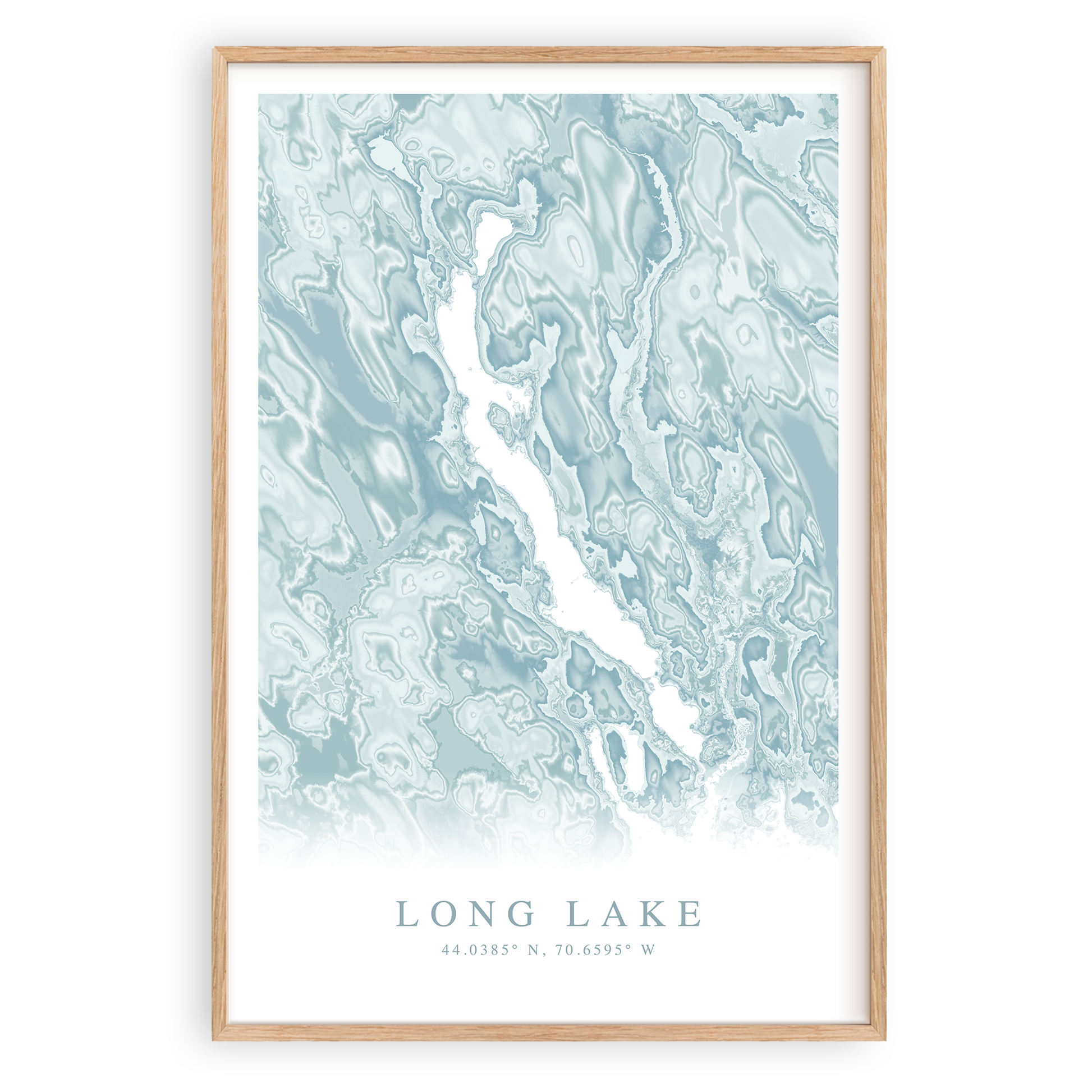 long lake maine map print in wood frame