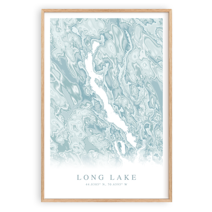 long lake maine map print in wood frame