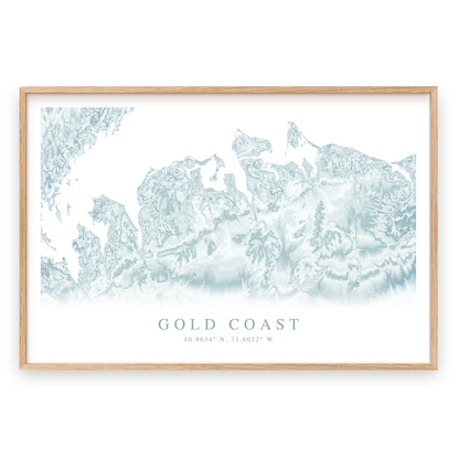 gold coast long island map print in wood frame