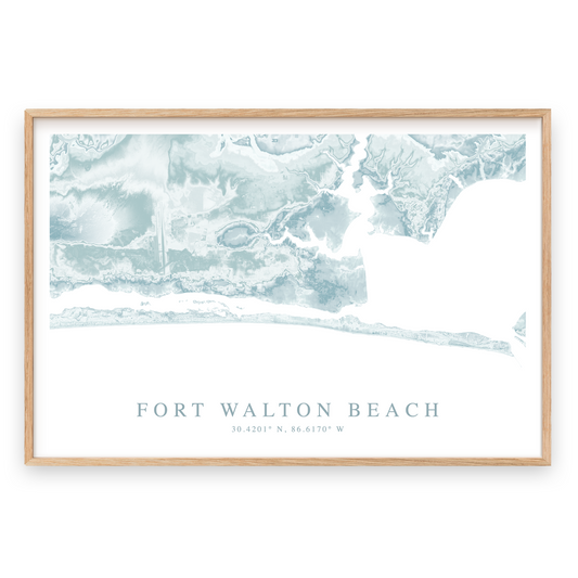 fort walton beach florida map print in wood frame