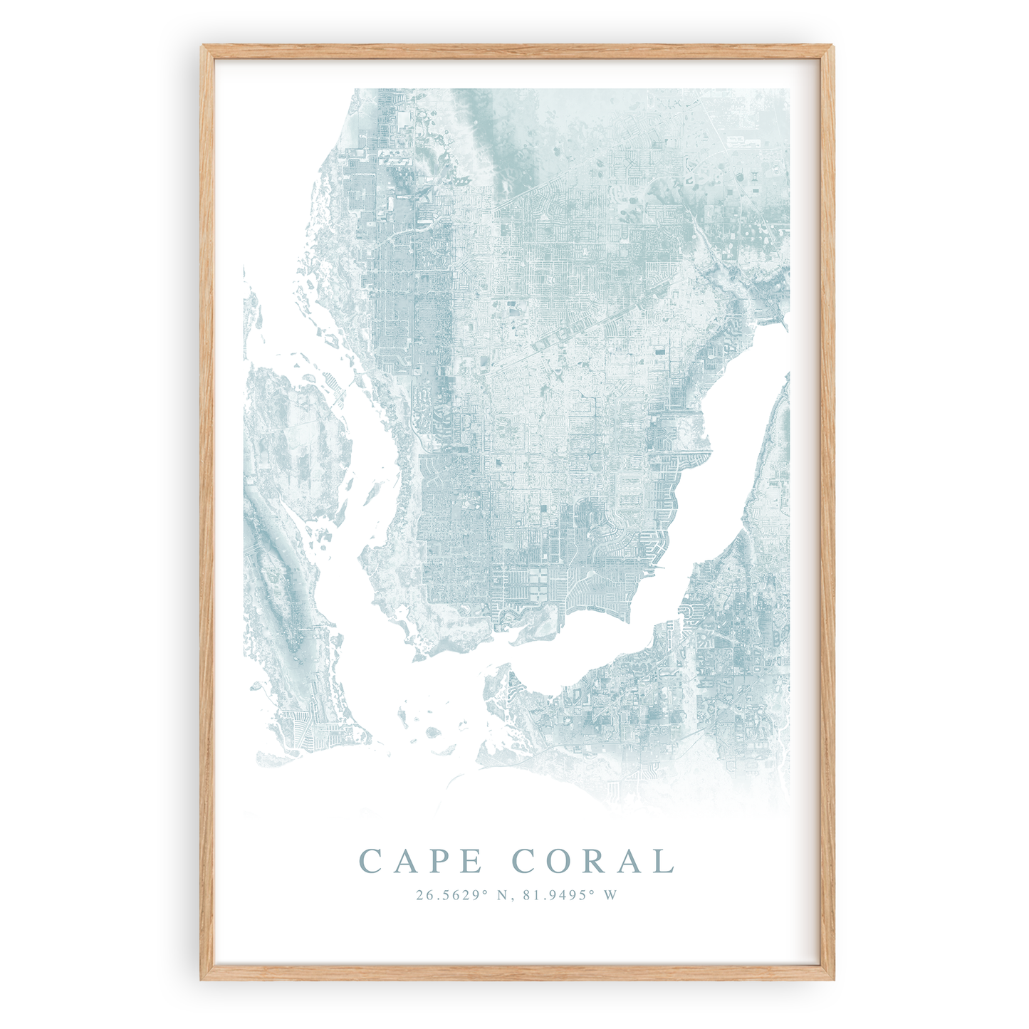 cape coral florida map print in wood frame