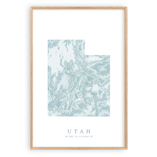 utah state map print in wood frame