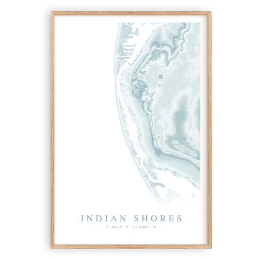 indian shores florida map print in wood frame