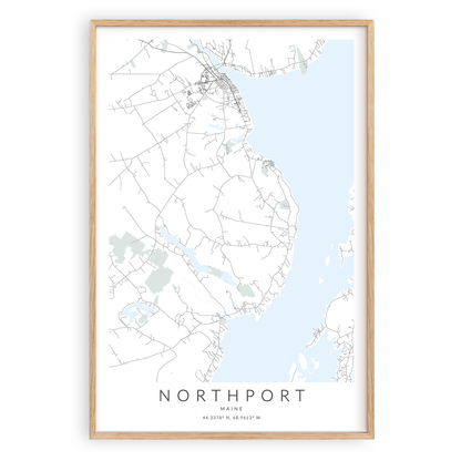 northport maine map print in wood frame
