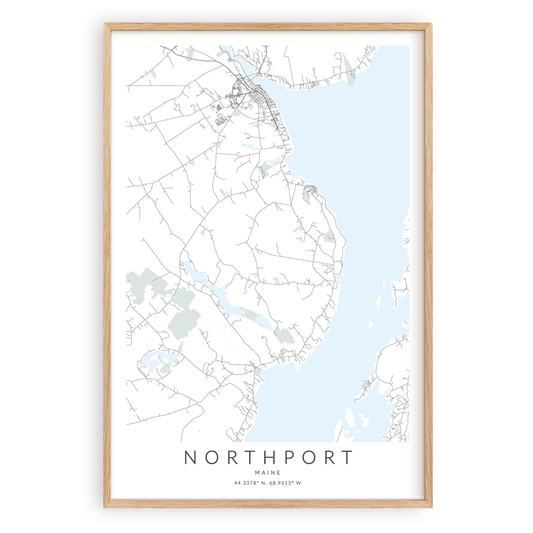 northport maine map print in wood frame