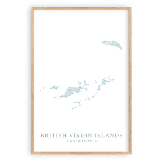 british virgin islands map print in wood frame