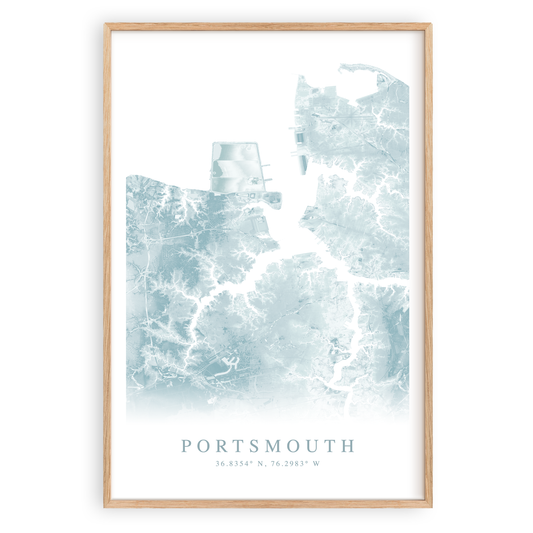 portsmouth virginia map print in wood frame