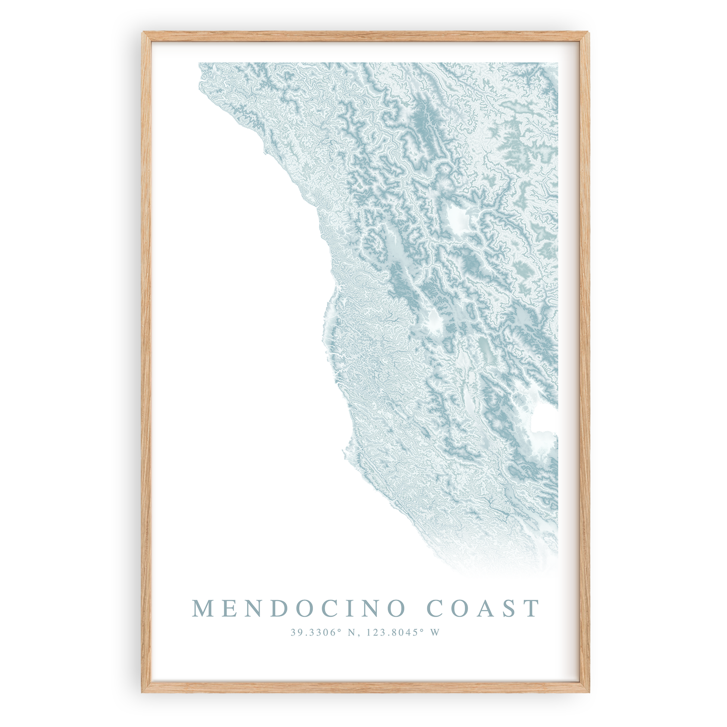 mendocino coast california map print in wood frame