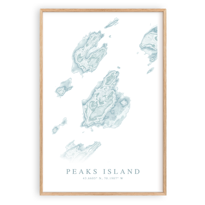 peaks island maine map print in wood frame