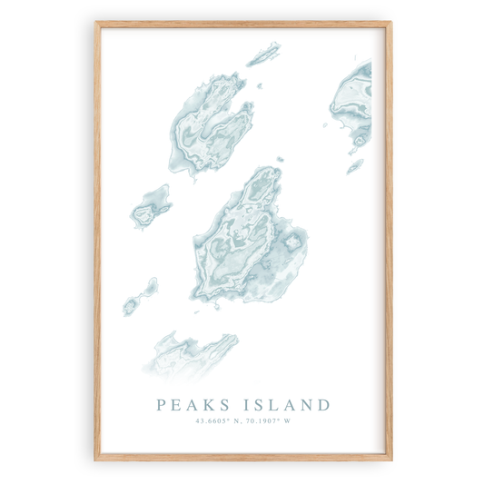 peaks island maine map print in wood frame