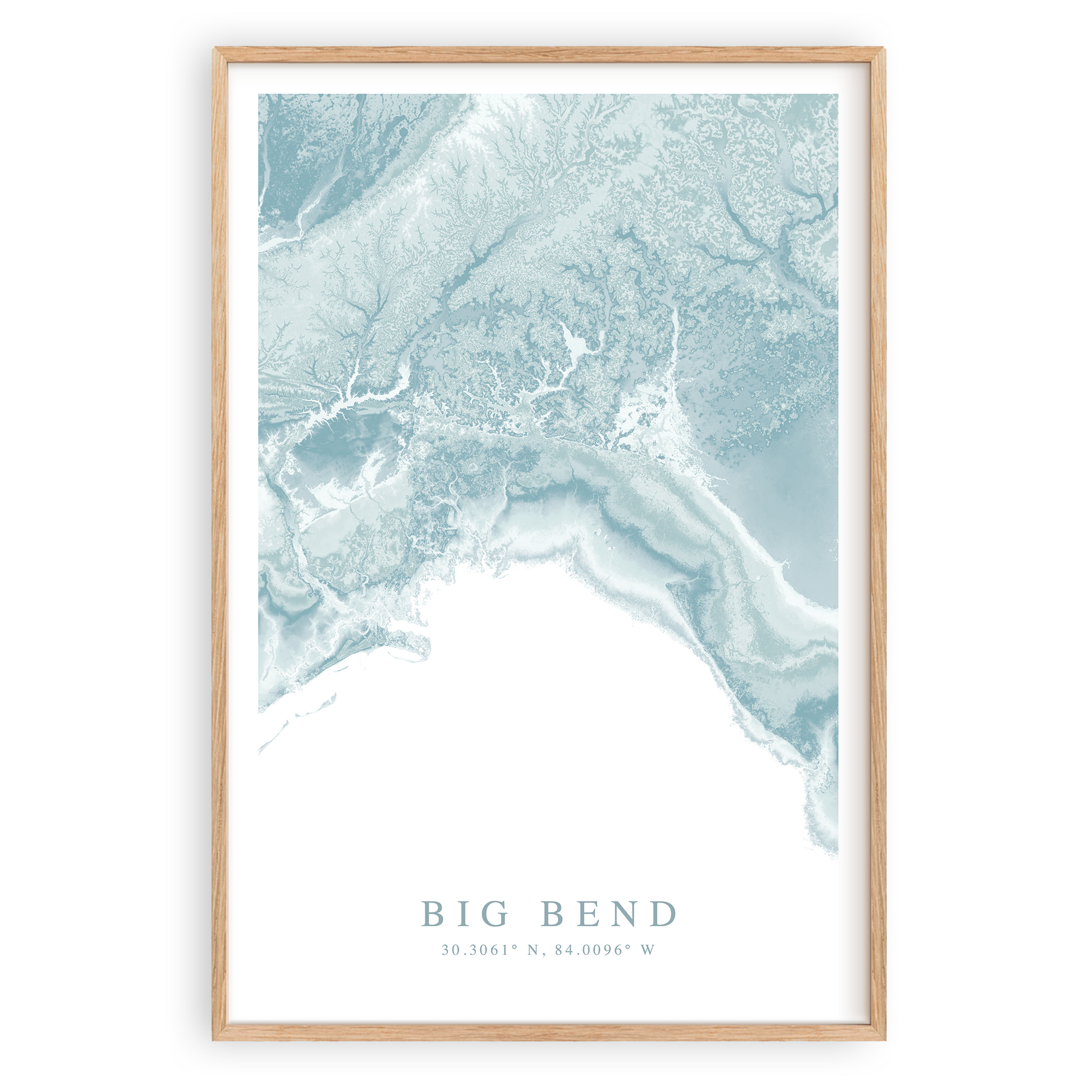 big bend florida map print in wood frame