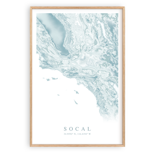 southern california map print in wood frame