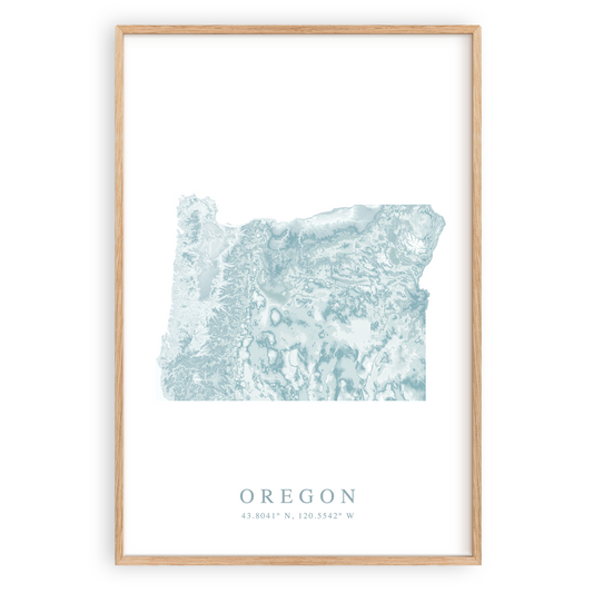 oregon map print in wood frame