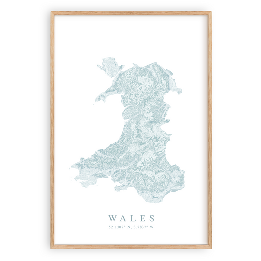 wales map print in wood frame