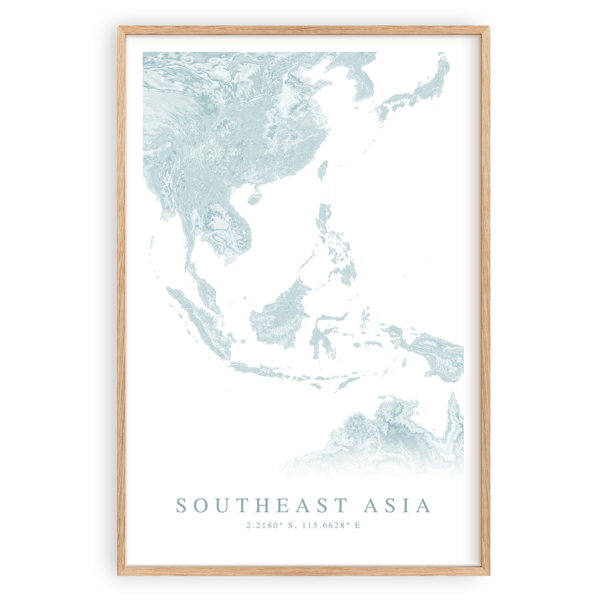 southeast asia map print in wood frame