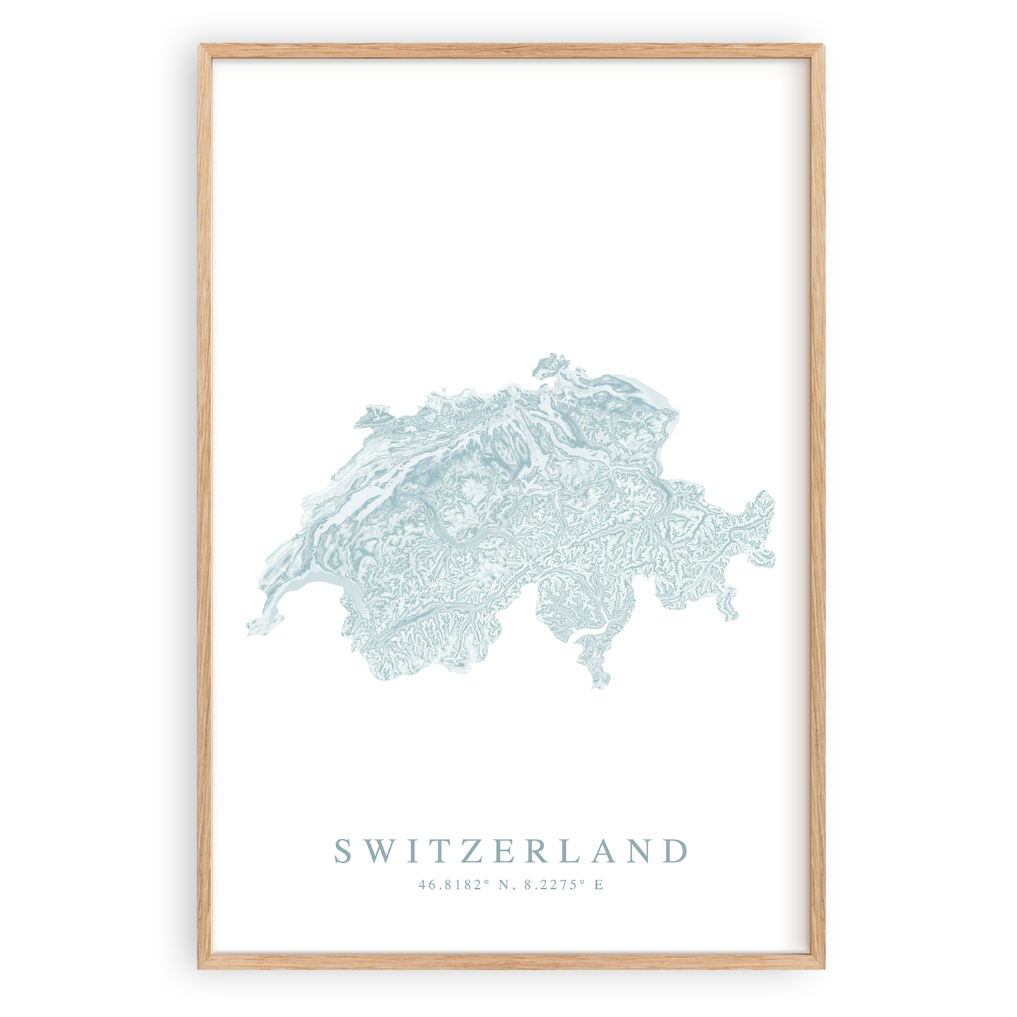 switzerland map print in wood frame