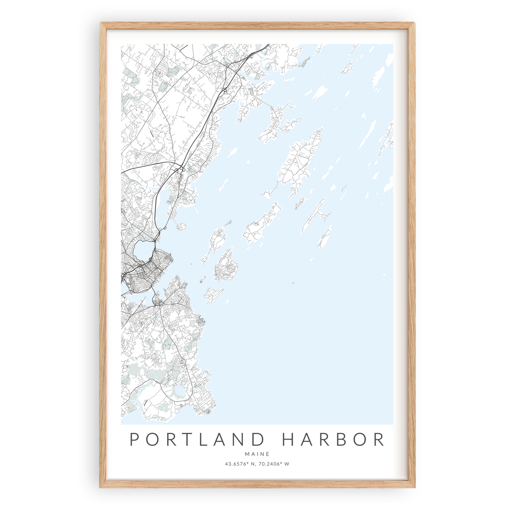 portland harbor maine map print in wood frame