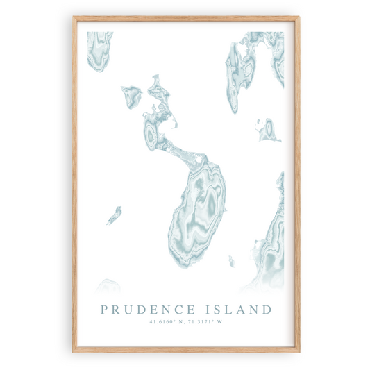 prudence island rhode island map print in wood frame