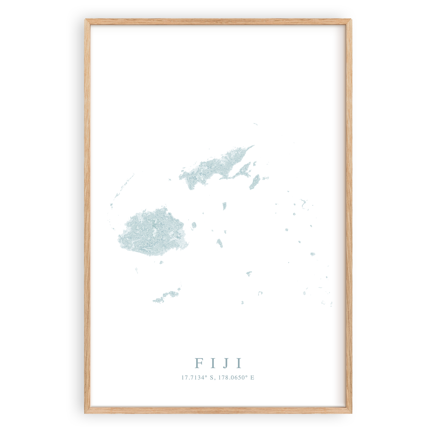 fiji map print in wood frame