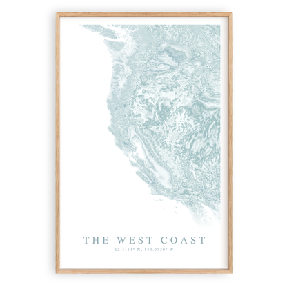 the west coast usa map print in wood frame