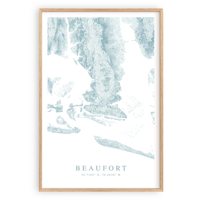 beaufort north carolina map print in wood frame