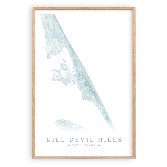 kill devil hills north carolina map print in wood frame