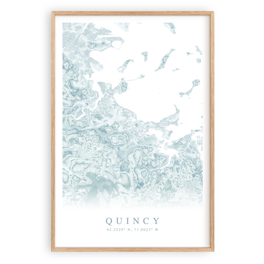 quincy massachusetts map print in wood frame