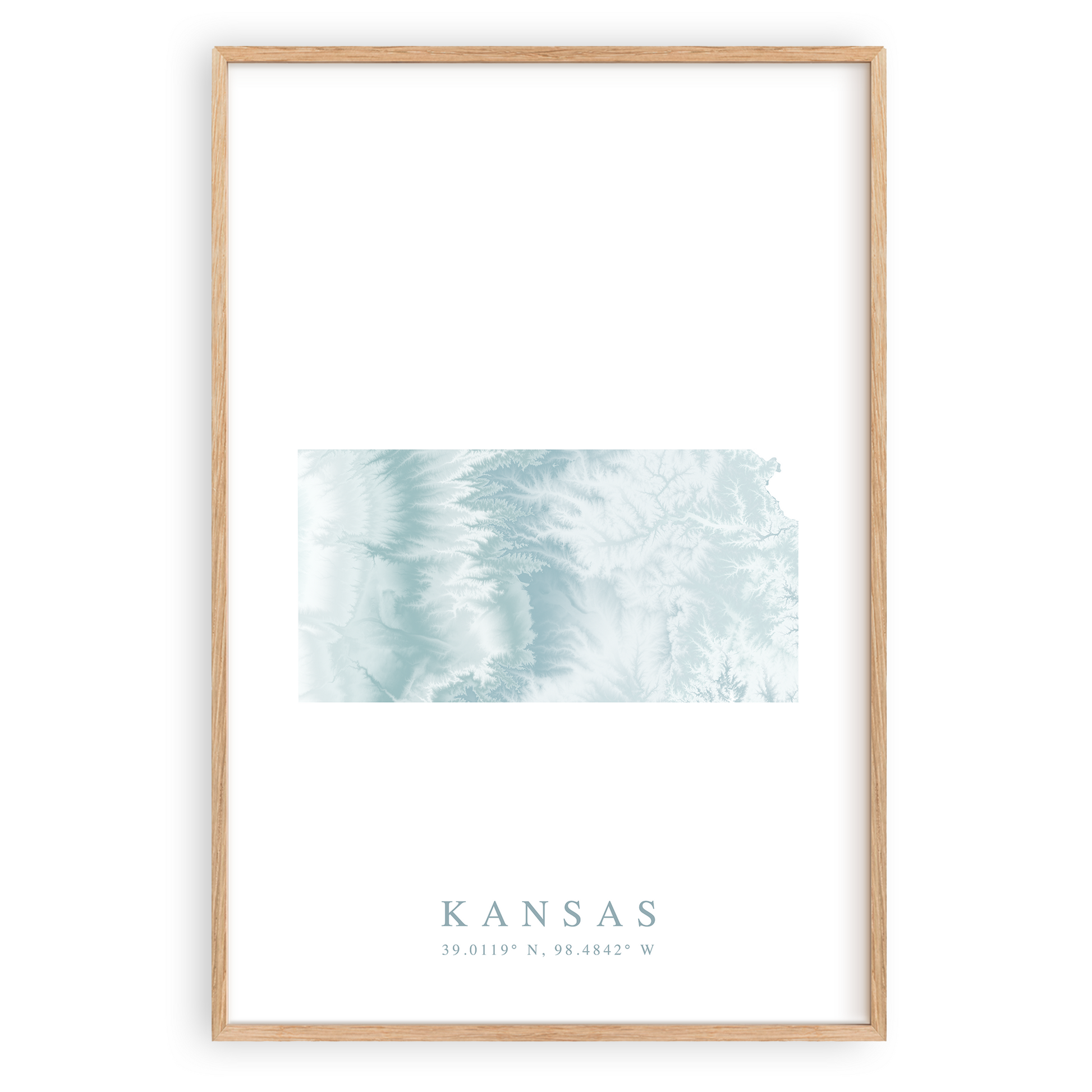 kansas state map poster in wood frame