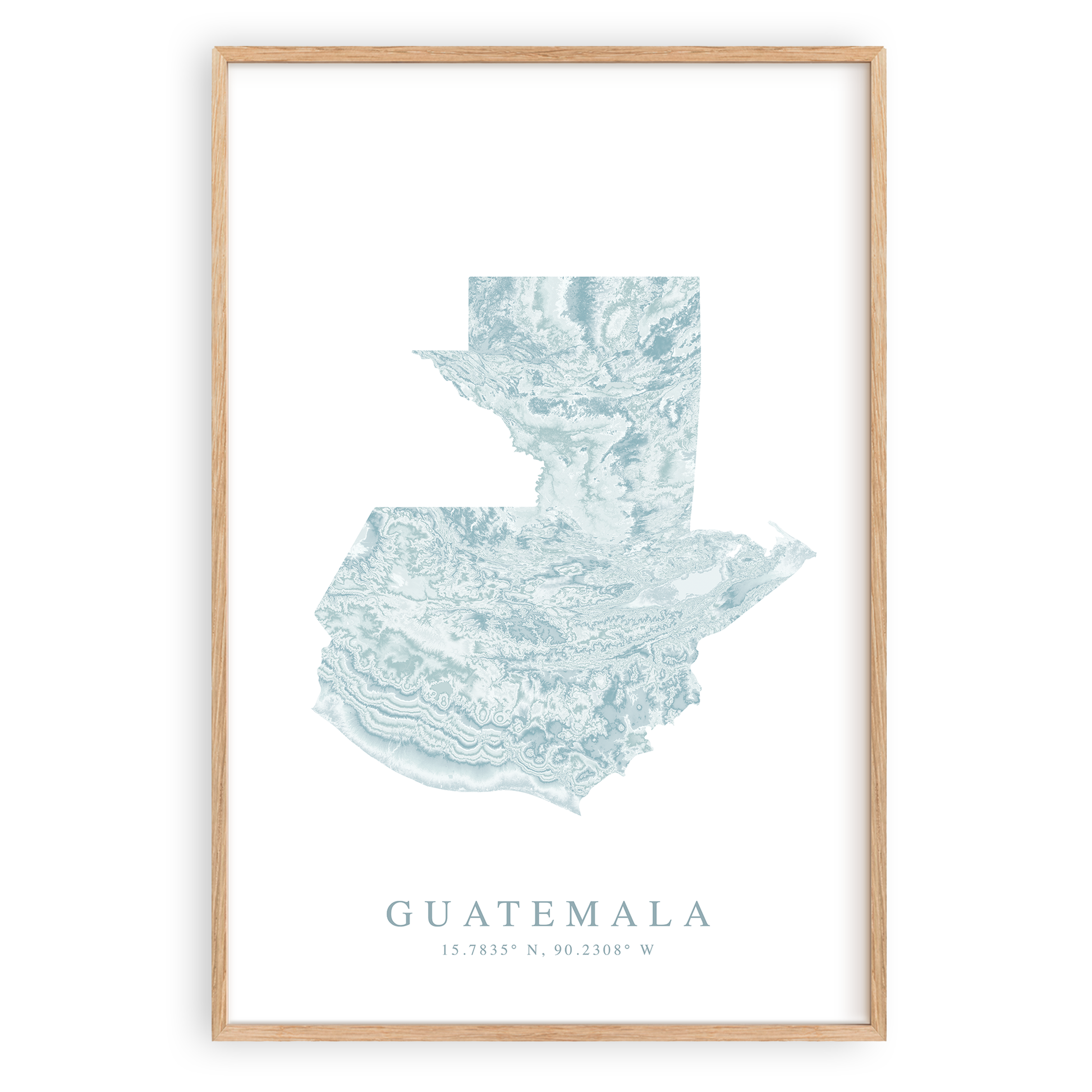 guatemala map print in wood frame