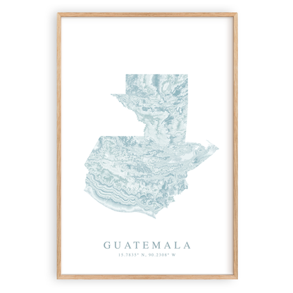 guatemala map print in wood frame