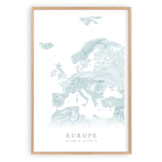 europe map print in wood frame